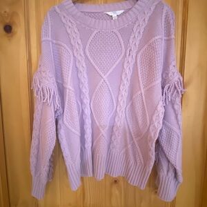 Purple Chunky Knit Crew Neck Sweater with Fringe - size Large